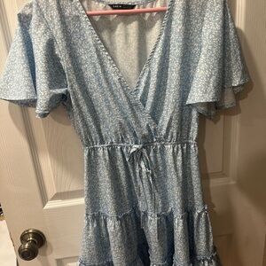 SHEIN Blue Ruffled Tie Front Sundress